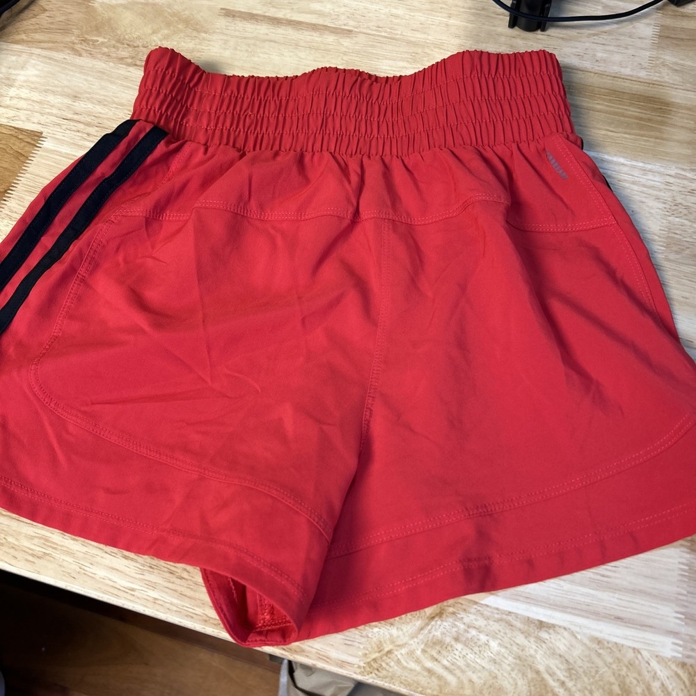 Adidas Pacer Training Shorts Womens XS Red 3-Stripes Woven High-Rise JD2287 NWOT